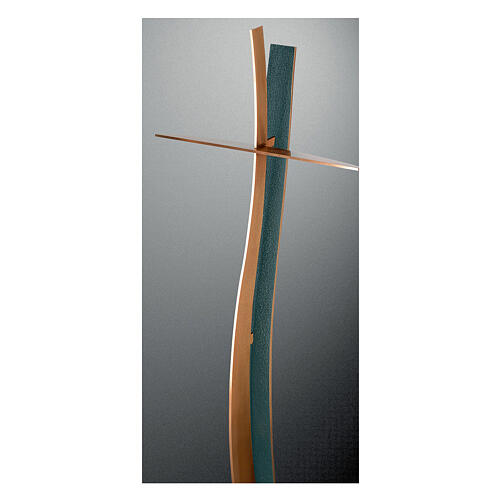 Krzyż falisty z brązu, wykończenie FOLK - 90 cm, na zewnątrz 1
