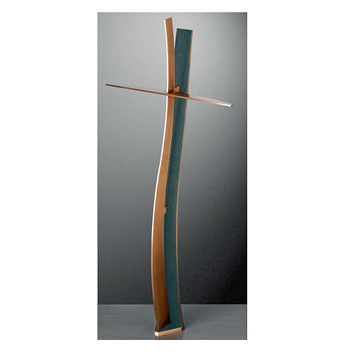Crucifix bronze finition FOLK ondulé 60 cm pour EXTÉRIEUR 1