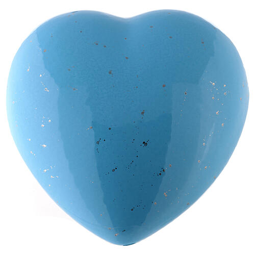 Heart-shaped cremation urn, light blue earthenware 1