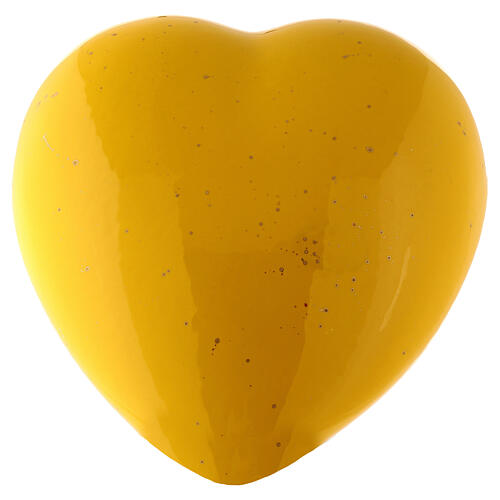 Heart-shaped cremation urn, yellow earthenware 1