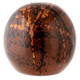 Sphere-shaped cremation urn, speckled brown earthenware