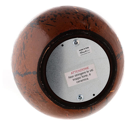 Sphere-shaped cremation urn, speckled brown earthenware 4