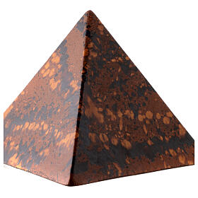 Pyramid-shaped cremation urn, speckled brown earthenware