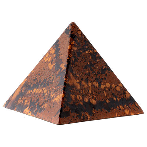 Pyramid-shaped cremation urn, speckled brown earthenware 1