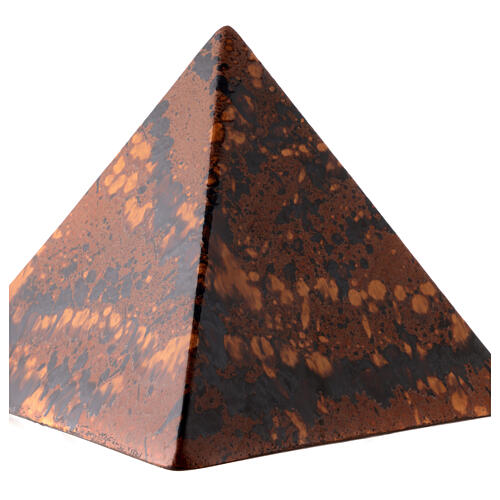 Pyramid-shaped cremation urn, speckled brown earthenware 2
