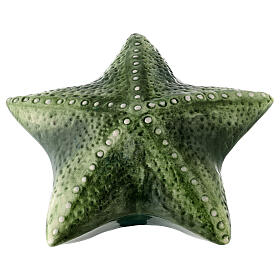 Starfish-shaped cremation urn, green earthenware