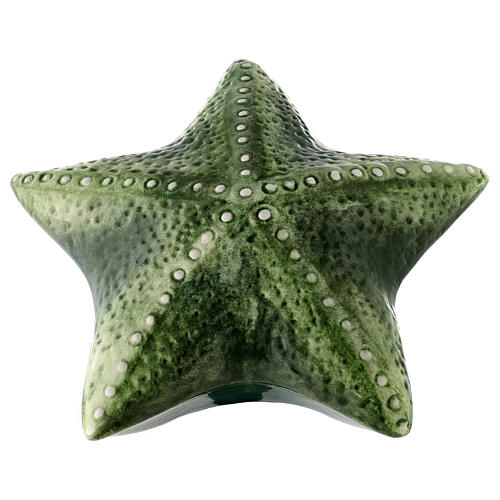 Starfish-shaped cremation urn, green earthenware 1