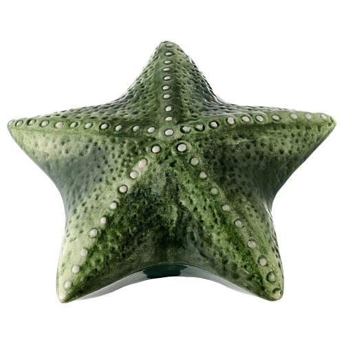 Urna cineraria estrella de mar mayólica verde 1