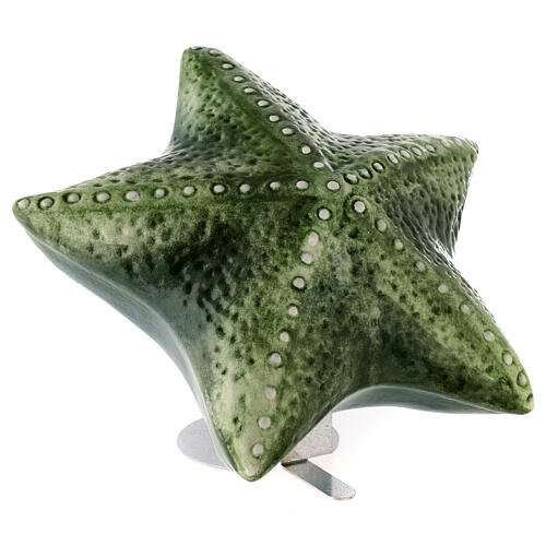 Urna cineraria estrella de mar mayólica verde 2