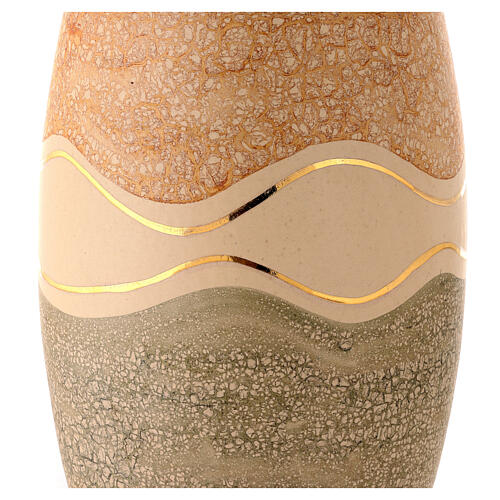 Cremation urn, green and orange marbled earthenware 2