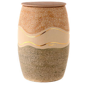 Cremation urn orange and green marbled majolica