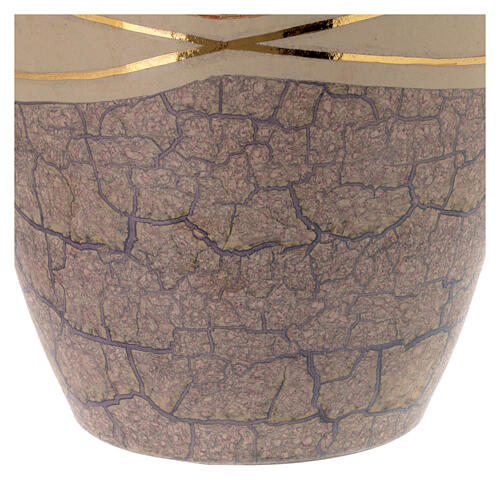 Urne in bauchiger Gefäßform, cremefarben mit marmorierter Glasur in Orange und Hellblau, Majolika 4