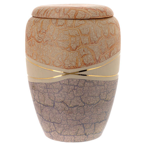 Urn for crematorium shell, green and orange marbled earthenware 1