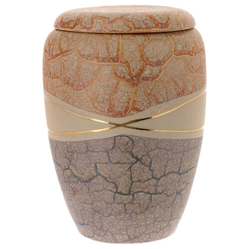 Urn for crematorium shell, green and orange marbled earthenware 5