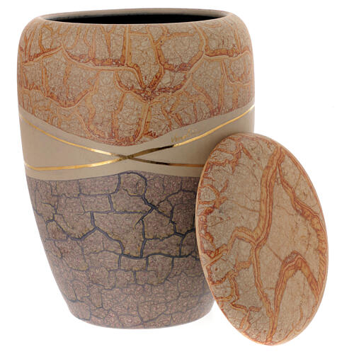 Cremation urn with marbled cream majolica casing 3