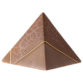 Pyramid-shaped cremation urn, brown earthenware