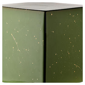 Urne in Würfelform, grün mit goldenen Akzenten, Majolika