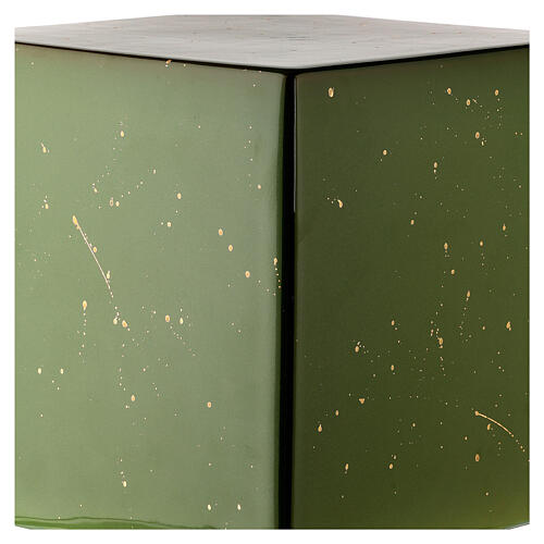 Urne in Würfelform, grün mit goldenen Akzenten, Majolika 2