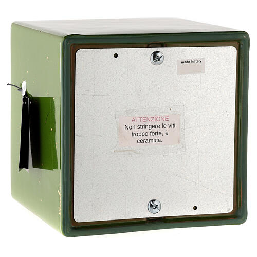 Urne in Würfelform, grün mit goldenen Akzenten, Majolika 4