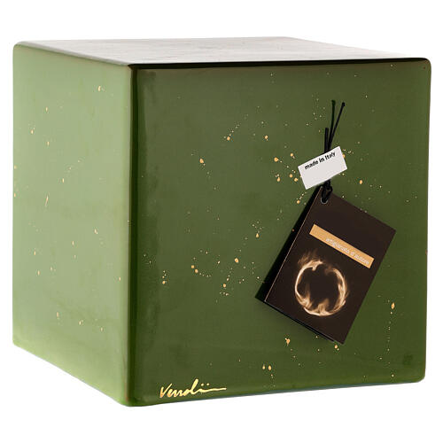 Cubic cremation urn, green earthenware 3