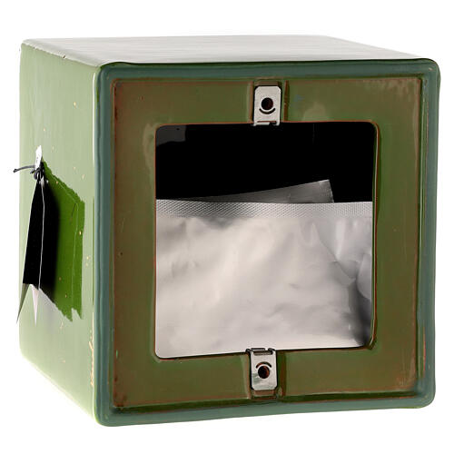 Cubic cremation urn, green earthenware 5