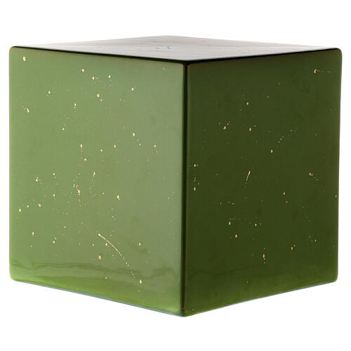 Green cube cremation urn majolica 1