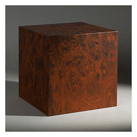 Funerary urn, matte and smooth cube with root timber effect, 5 L