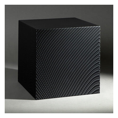 Funerary urn, matte and smooth cube with carbon-kevlar finish, 5 L 2