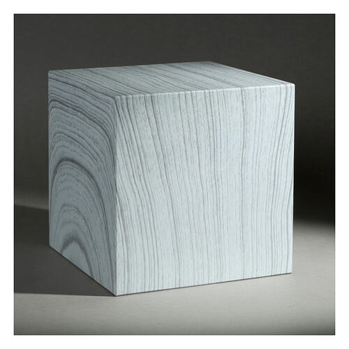 Funerary urn, matte and smooth cube with bleached oak finish, 5 L 2