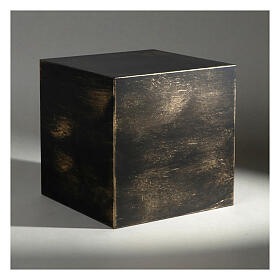 Funerary urn, matte and smooth cube with bronze-gold effect, 5 L