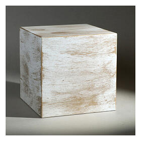 Funerary urn, matte and smooth cube with bronze white gold effect, 5 L