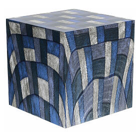 Funerary urn, matte and smooth cube with checked fabric finish, 5 L