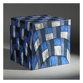 Funerary urn, matte and smooth cube with checked fabric finish, 5 L