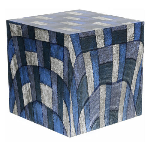 Funerary urn, matte and smooth cube with checked fabric finish, 5 L 1