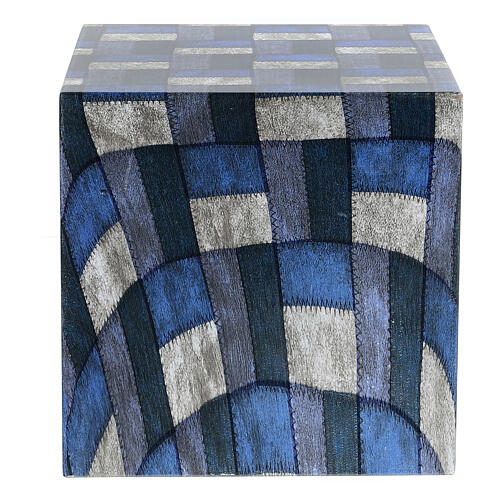 Funerary urn, matte and smooth cube with checked fabric finish, 5 L 3