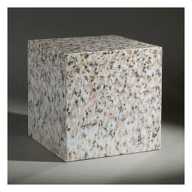 Funerary urn, glossy and smooth cube with granite effect, 5 L