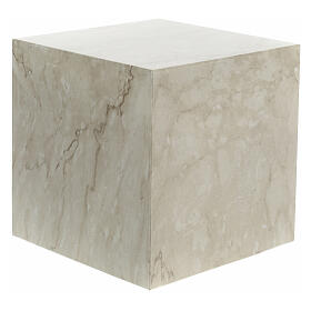 Funerary urn, glossy and smooth cube with Botticino marble effect, 5 L