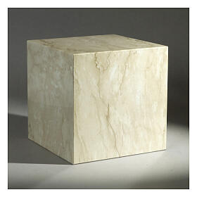 Funerary urn, glossy and smooth cube with Botticino marble effect, 5 L