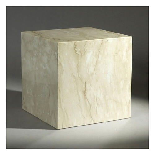 Funerary urn, glossy and smooth cube with Botticino marble effect, 5 L 2