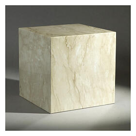 Urne cinéraire cube lisse finition marbre Botticino brillant 5L