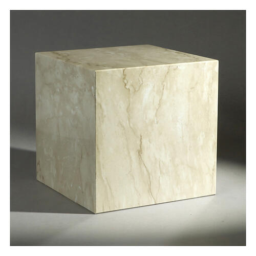 Urne cinéraire cube lisse finition marbre Botticino brillant 5L 2