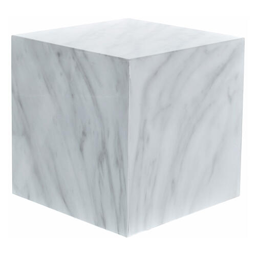 Funerary urn, glossy and smooth cube with Carrara marble effect, 5 L 1