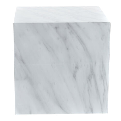 Funerary urn, glossy and smooth cube with Carrara marble effect, 5 L 3