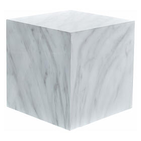 Urne cinéraire cube lisse effet marbre de Carrare brillant 5L