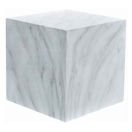 Urne cinéraire cube lisse effet marbre de Carrare brillant 5L 1