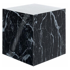 Glossy and smooth cubic funeral urn with black marble finish, 5 L