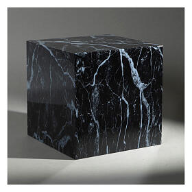 Glossy and smooth cubic funeral urn with black marble finish, 5 L