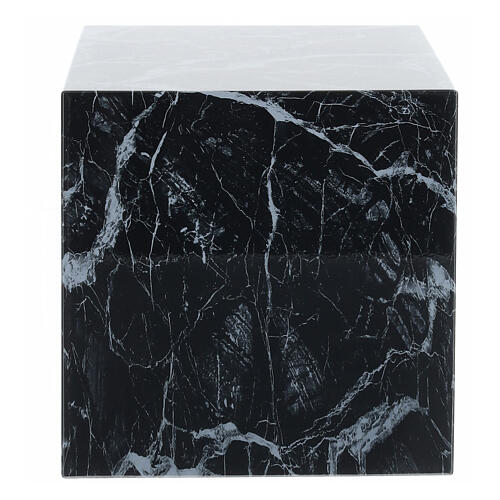 Urne cinéraire cubique lisse effet marbre noir brillant 5L 3
