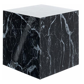 Smooth cube funeral urn with glossy black marble effect 5L