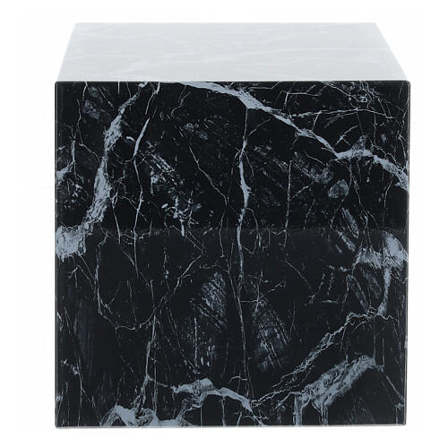 Smooth cube funeral urn with glossy black marble effect 5L 3